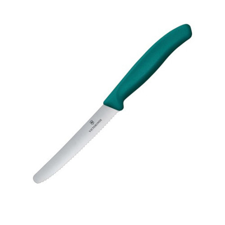 VICTORINOX COLTELLO TAVOLA SEGHETTATO Verde SALVIA Punta Tonda V-6.78 34.C1