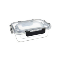 BRANDANI SET 2 CONTENITORI ERMETICI NERO RETTANGOLARE 370ml+1040ml VETRO 54026