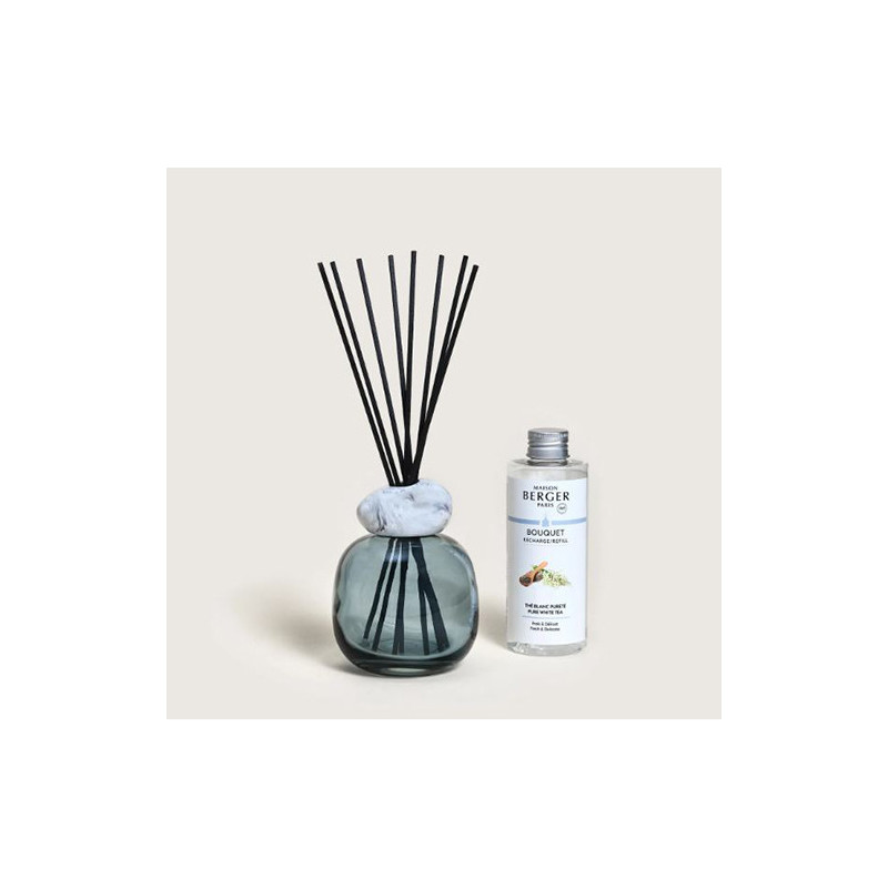 LAMPE BERGER DIFFUSORE BOUQUET MINERAL Bleu/Marbre Blanc + 180ml The Blanc 7832
