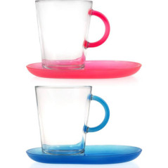 PASABAHCE 2 TAZZA MUG con PIATTO Vetro 38cc 1390100