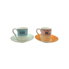 YVONNE ELLEN SET 2 TAZZE ESPRESSO CON PIATTO MR/MRS A22022A3